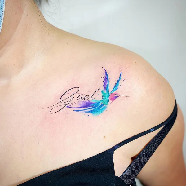 Watercolor Hummingbird Tattoo 1