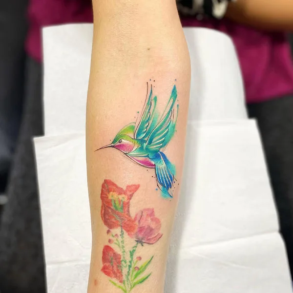 Watercolor Hummingbird Tattoo 2