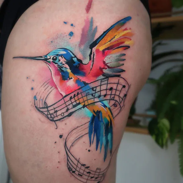 Watercolor Hummingbird Tattoo 3