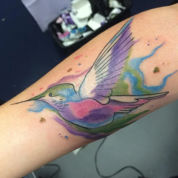 Watercolor Hummingbird Tattoo 4