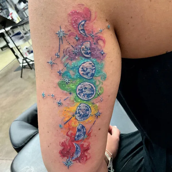 Watercolor Moon Phase Tattoo 1