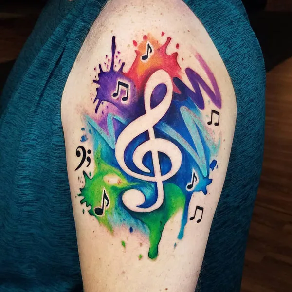 Watercolor Music Note Tattoo