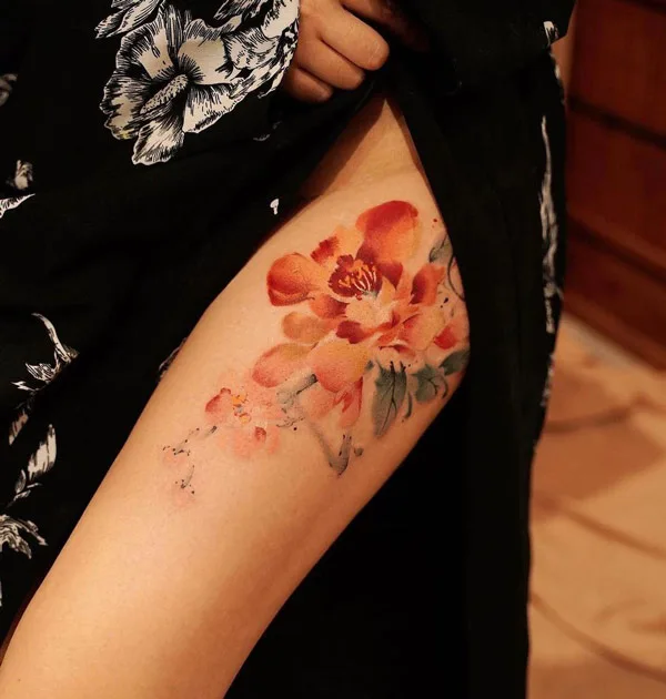 Watercolor Peony Tattoo 2