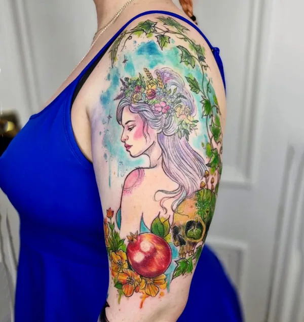 Watercolor Persephone tattoo