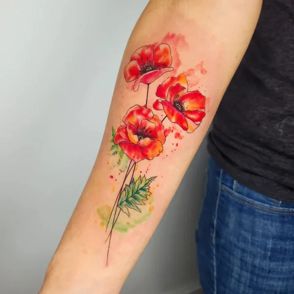 Watercolor Poppy Flower Tattoo 1