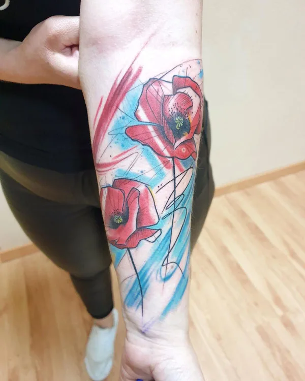 Watercolor Poppy Flower Tattoo 2
