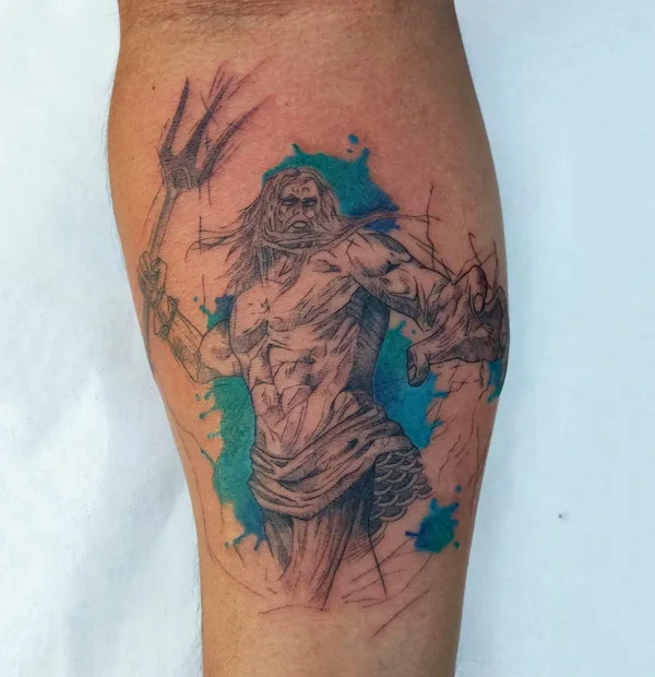 Watercolor Poseidon Tattoo 1