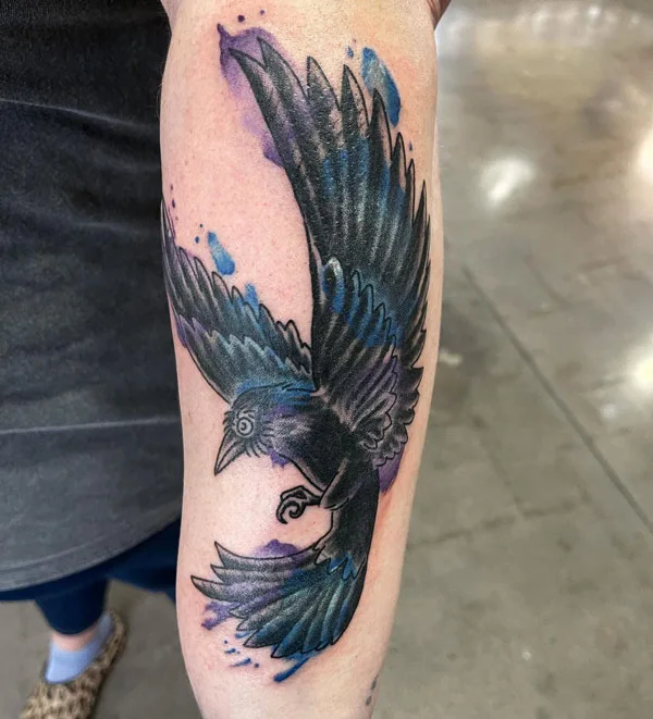 Watercolor Raven Tattoo