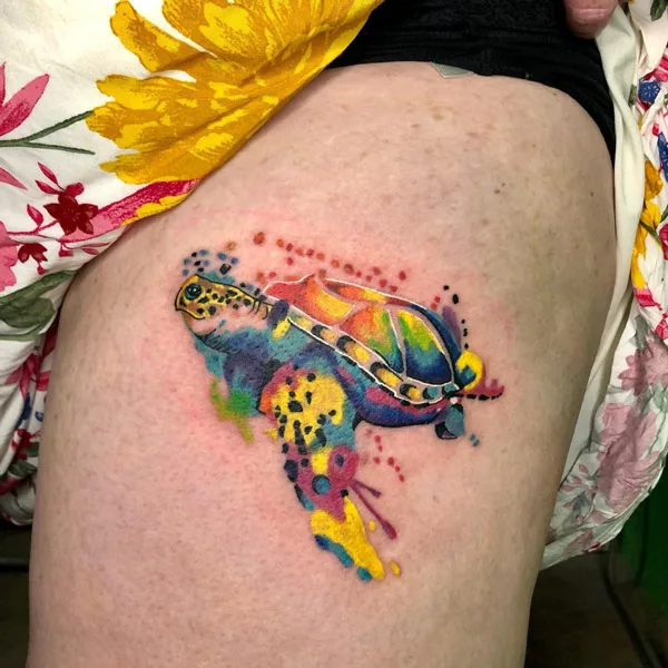 Watercolor Sea Turtle Tattoo 1