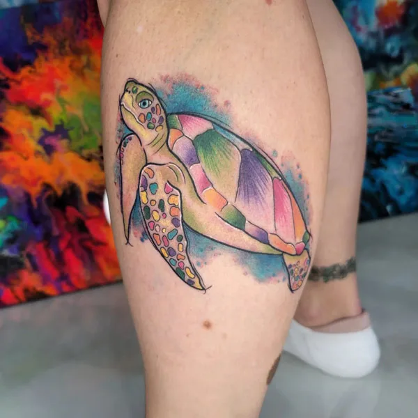 Watercolor Sea Turtle Tattoo 2