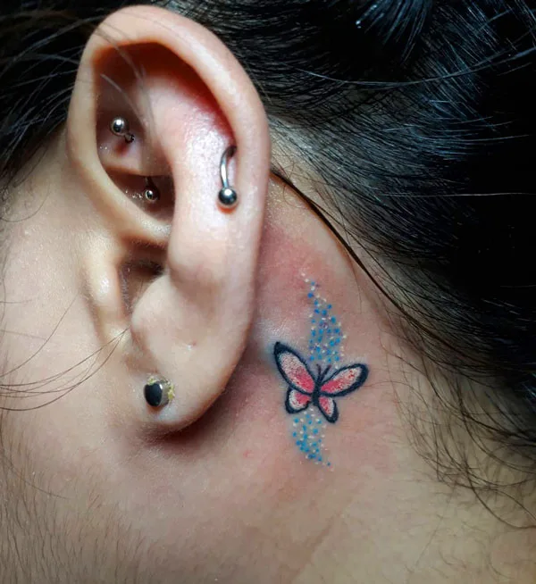 Watercolor butterfly tattoo behind ear