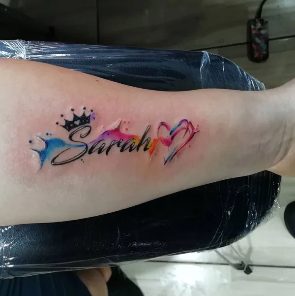 Watercolor name tattoo