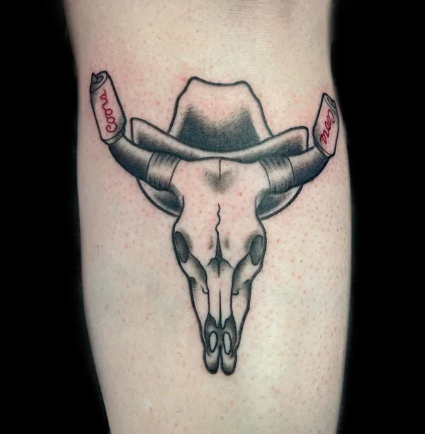 Western Bull Skull Tattoo 1