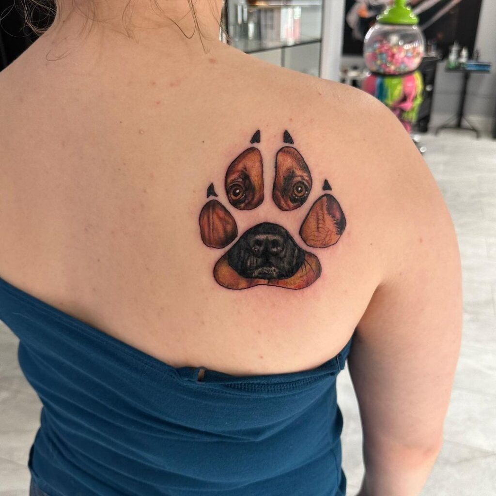 Whimsical duo dog paw print and face behind the shoulder for women