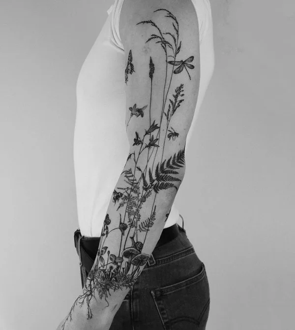 Wild Flower Sleeve Tattoo 1