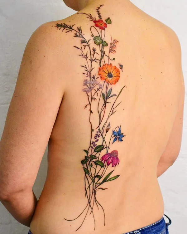Wildflower Back Tattoo 1