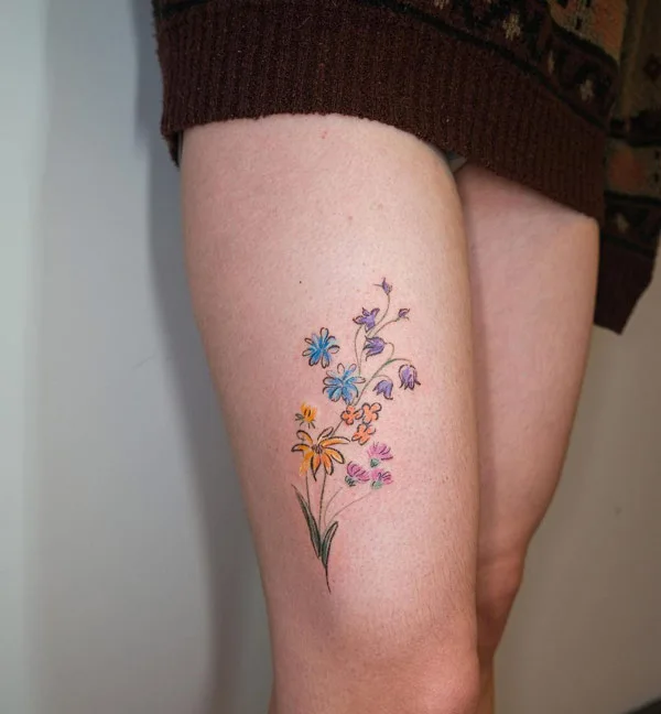 Wildflower Thigh Tattoo 1