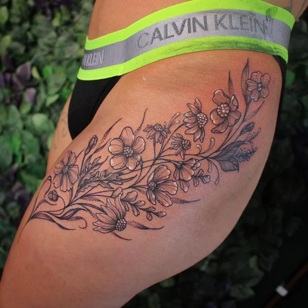 Wildflower Thigh Tattoo 2