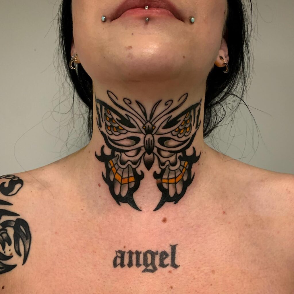 Winged wonders butterfly and moth neck tattoo ideas for women