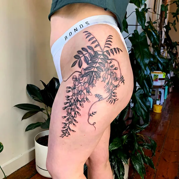 Wisteria thigh tattoo