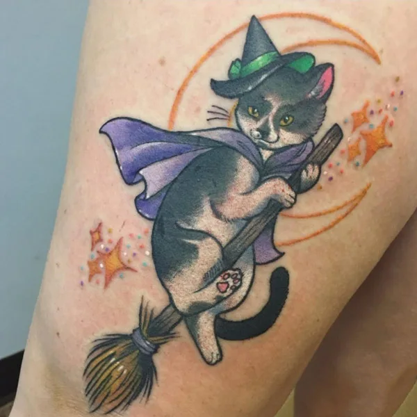 Witchy Cat Tattoo 1