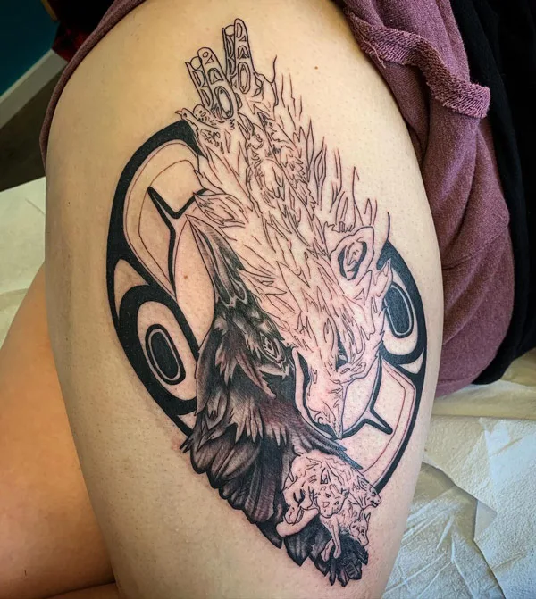Wolf and Raven Tattoo 2