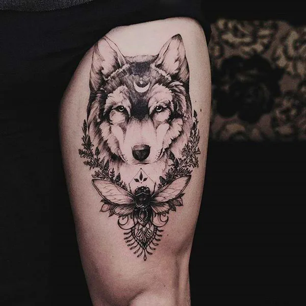 Wolf and bee tattoo