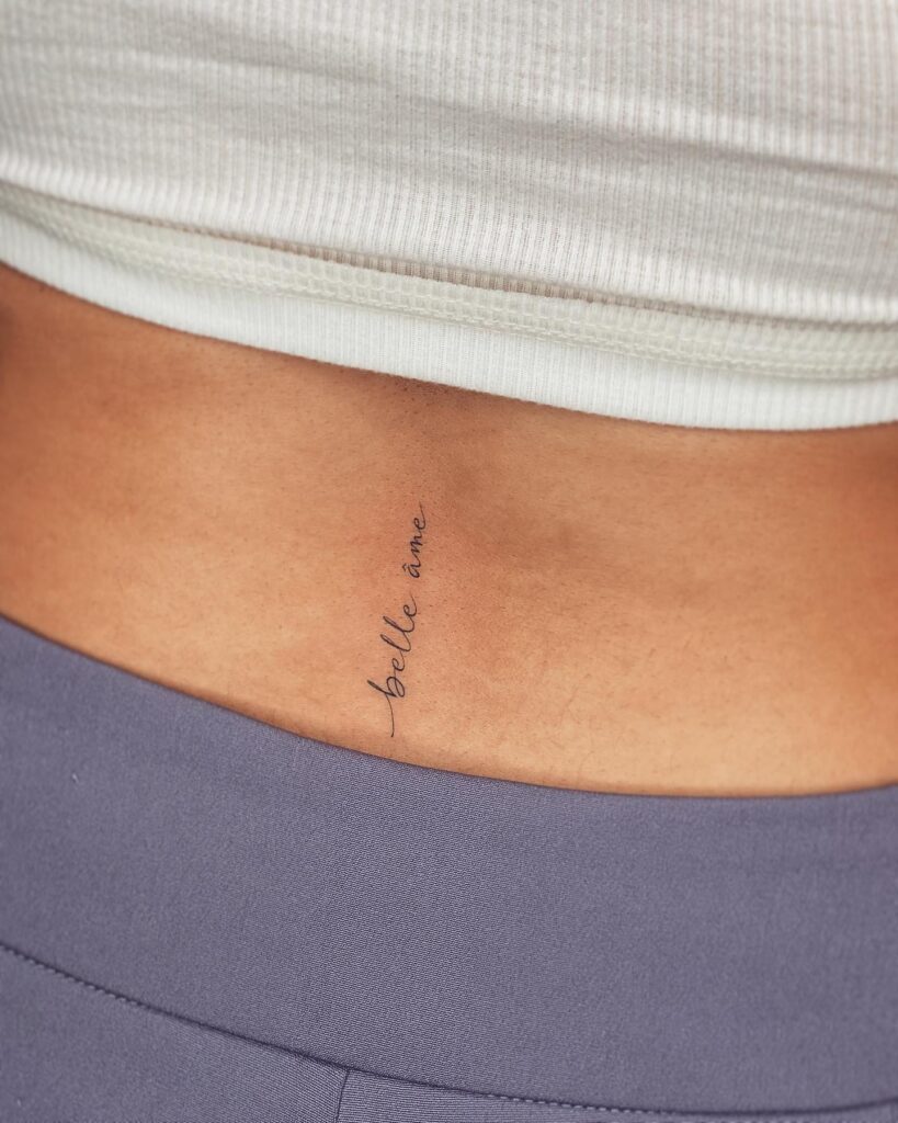 'belle ame' Vertical Text Lettering on the Lower Back: Belle Ame Elegance