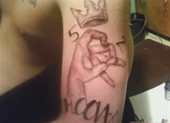 blood gang arm tattoo