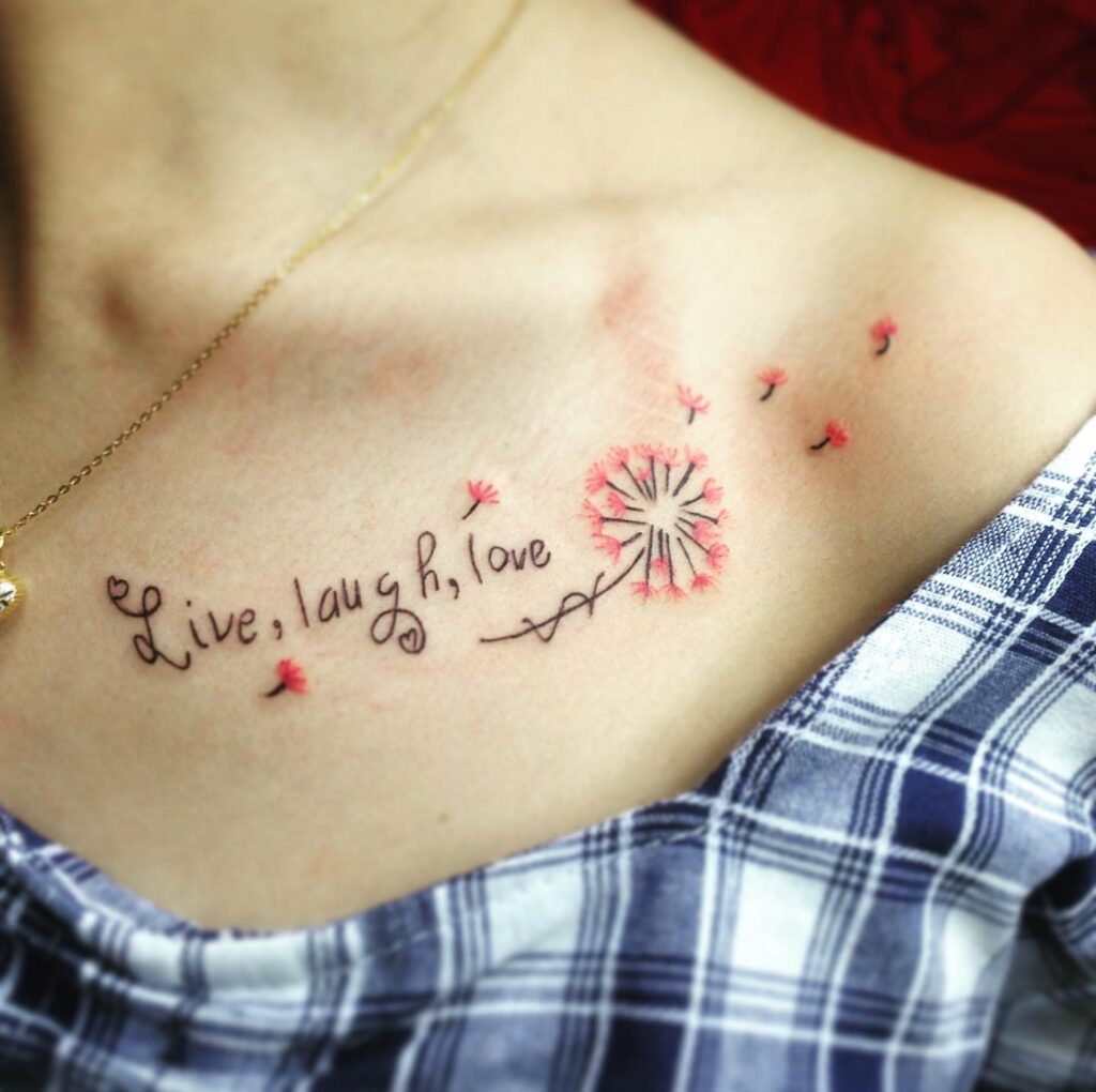 Floral Accent Live laugh love Tattoo On Shoulder For Girls