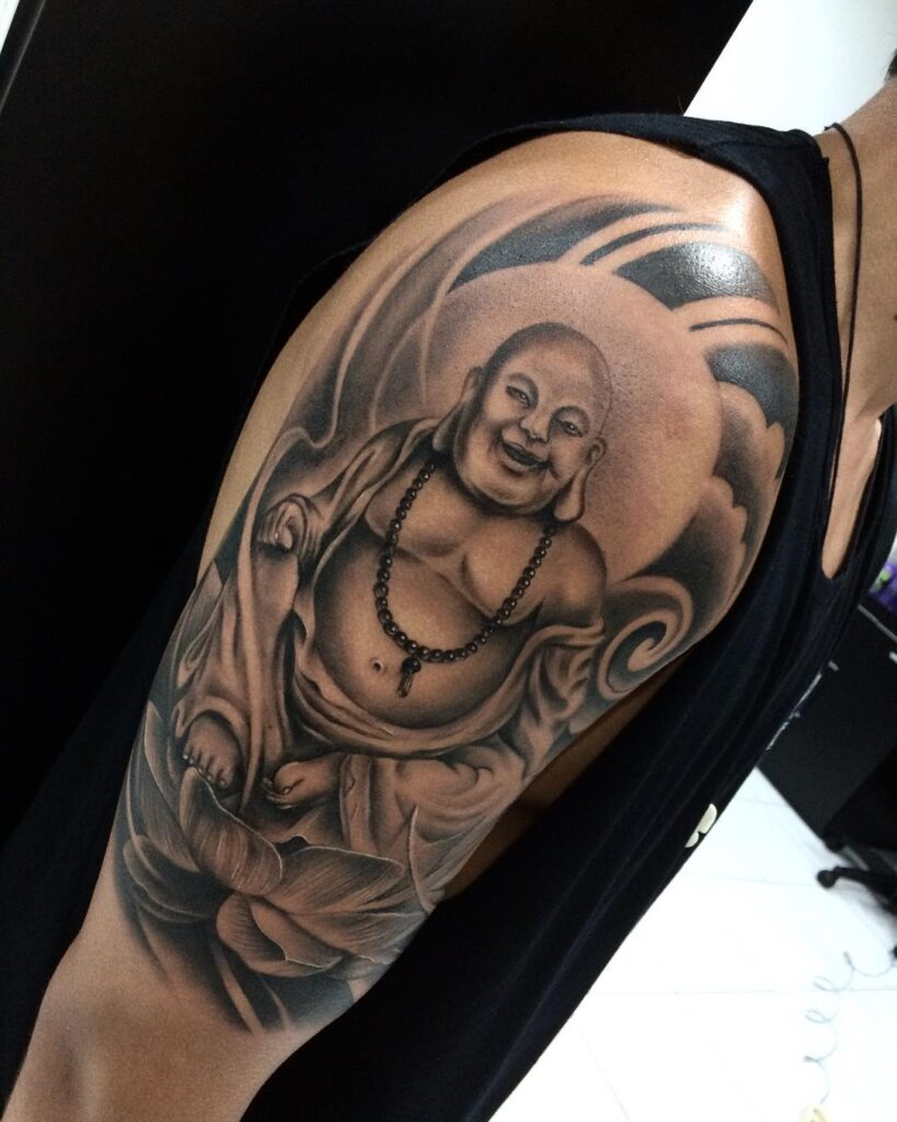 half sleeve arm laughing buddha tattoo for men artful expression 
