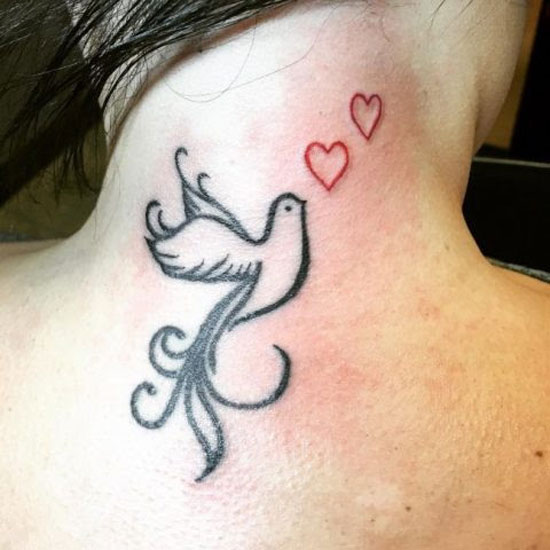 heart tattoo on neck with bird