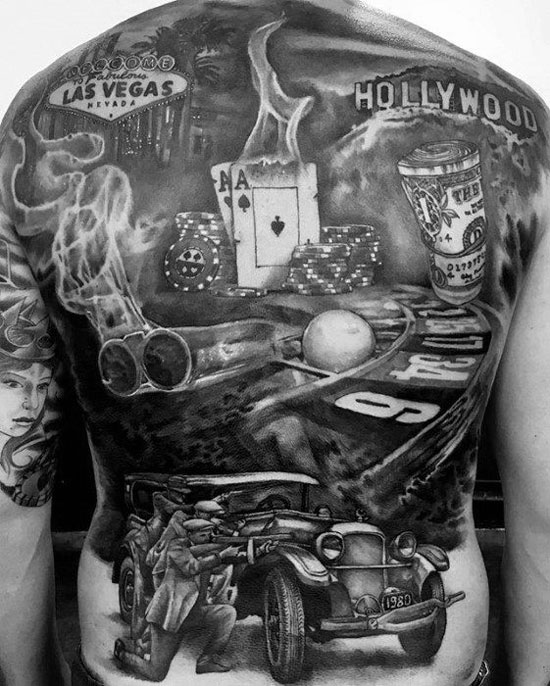 life is a gamble back tattoo