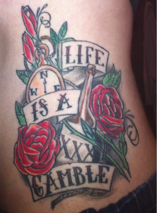 life is a gamble flower tattoo