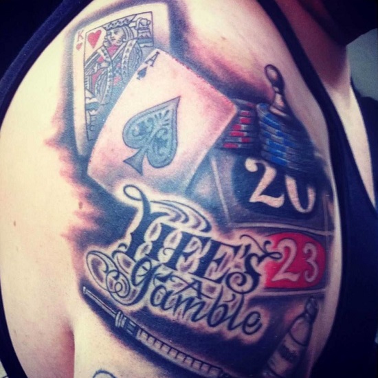 lifes a gamble tattoo on shoulder