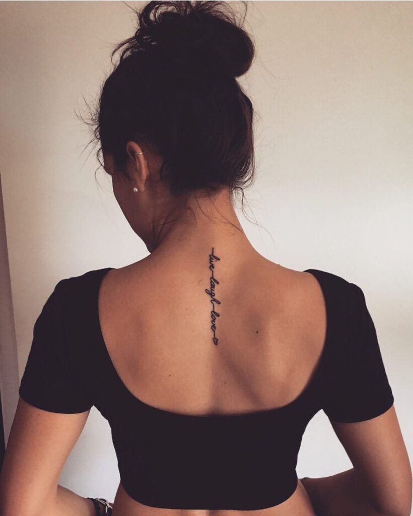 'Live Love Laugh' Script Lettering Tattoo on the Back of the Neck: Nape Wisdom