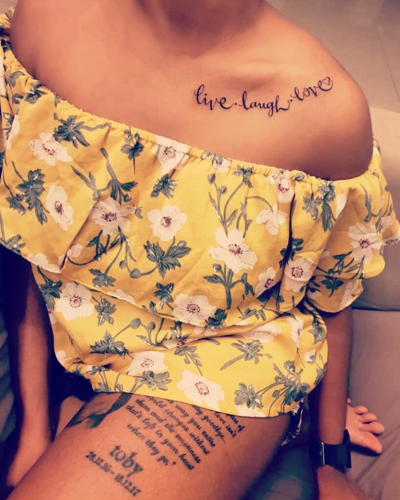 'Live Love Laugh' Script Typography Lettering Tattoo: Collarbone Harmony