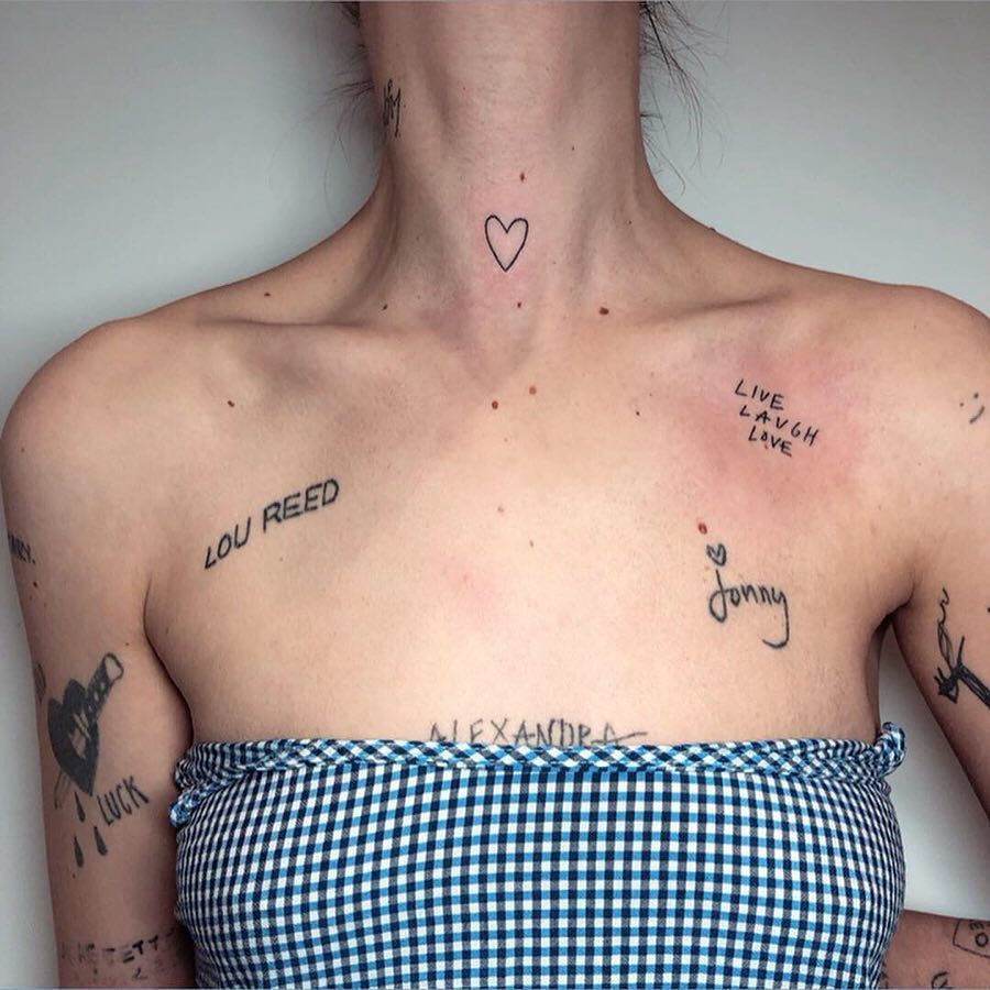 'Live Love Laugh' Tattoo with Each Word Placed Vertically: Collarbone Charm