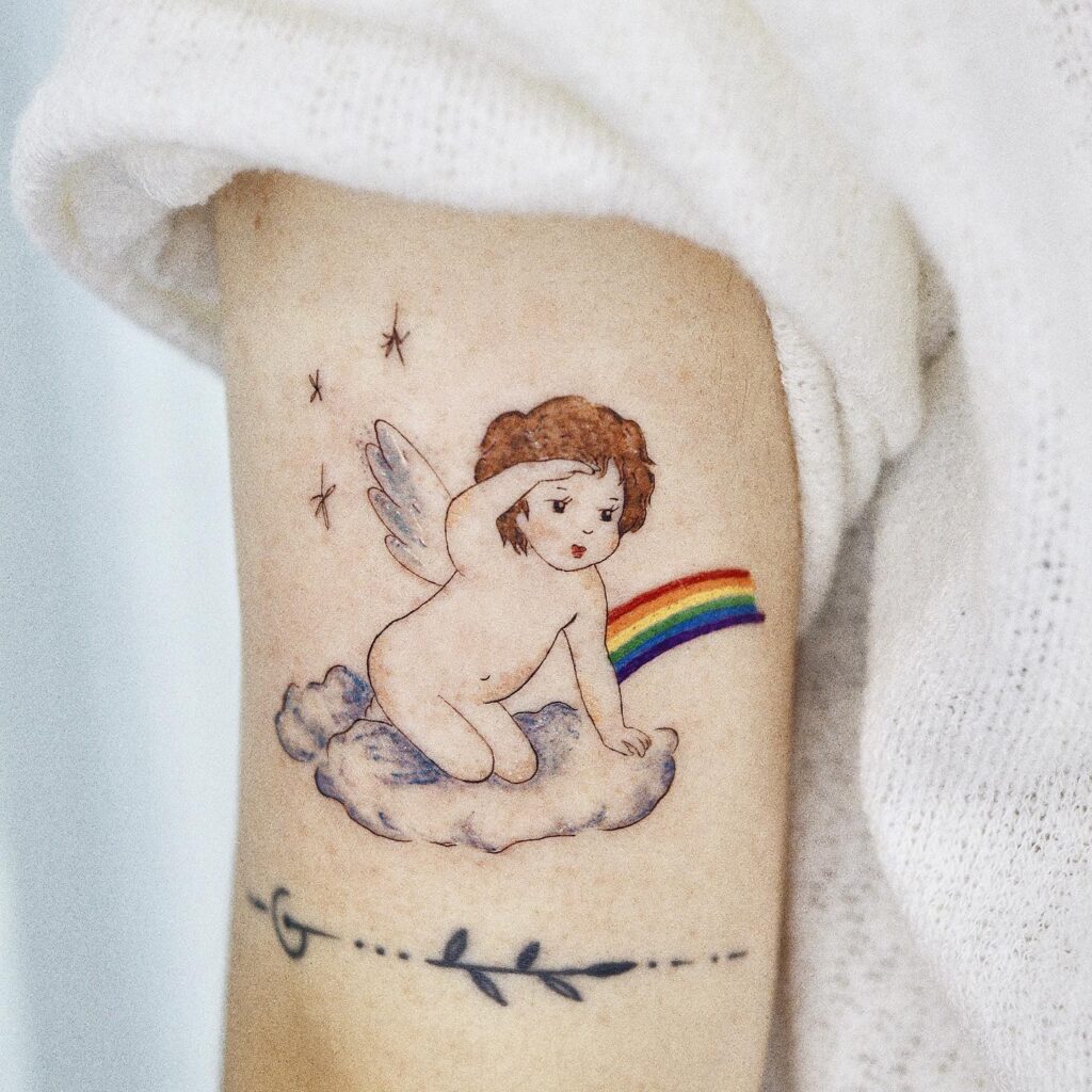 Over the Clouds Baby Angel Tattoo Designs for Hands