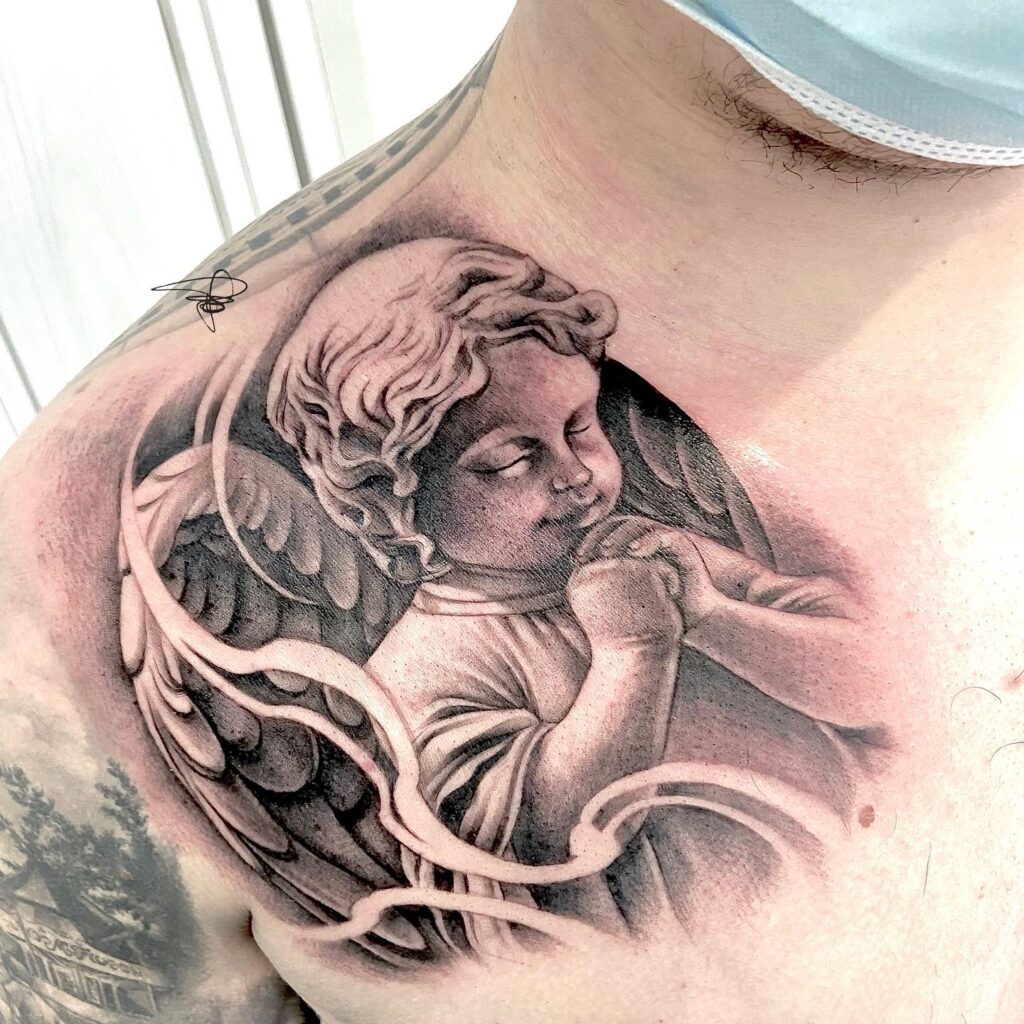 Praying Baby Angel Tattoo for Shoulder
