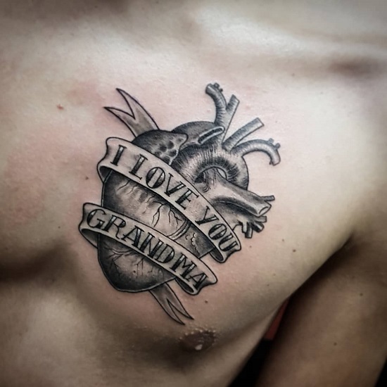 rip grandma tattoo with anatomical heart