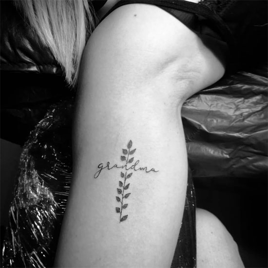 rip grandma tattoo with leaf