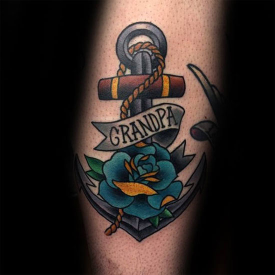 rip grandpa flower tattoo