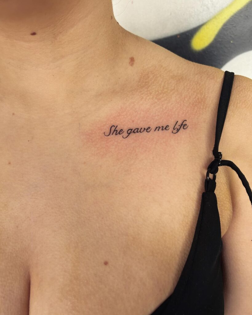 'She Gave Me L;fe' Semicolon Tattoo with Artful Punctuation: Collarbone Poetry