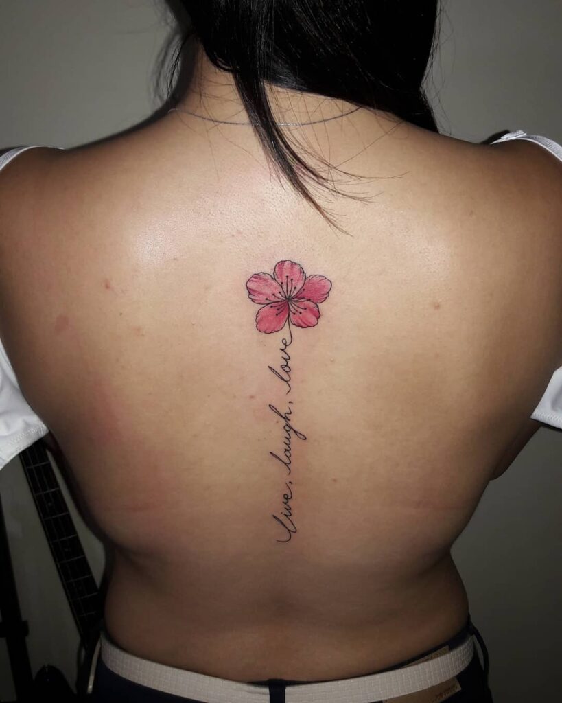 Spine Nature Tattoo Flower With Live Laugh Love Lettering