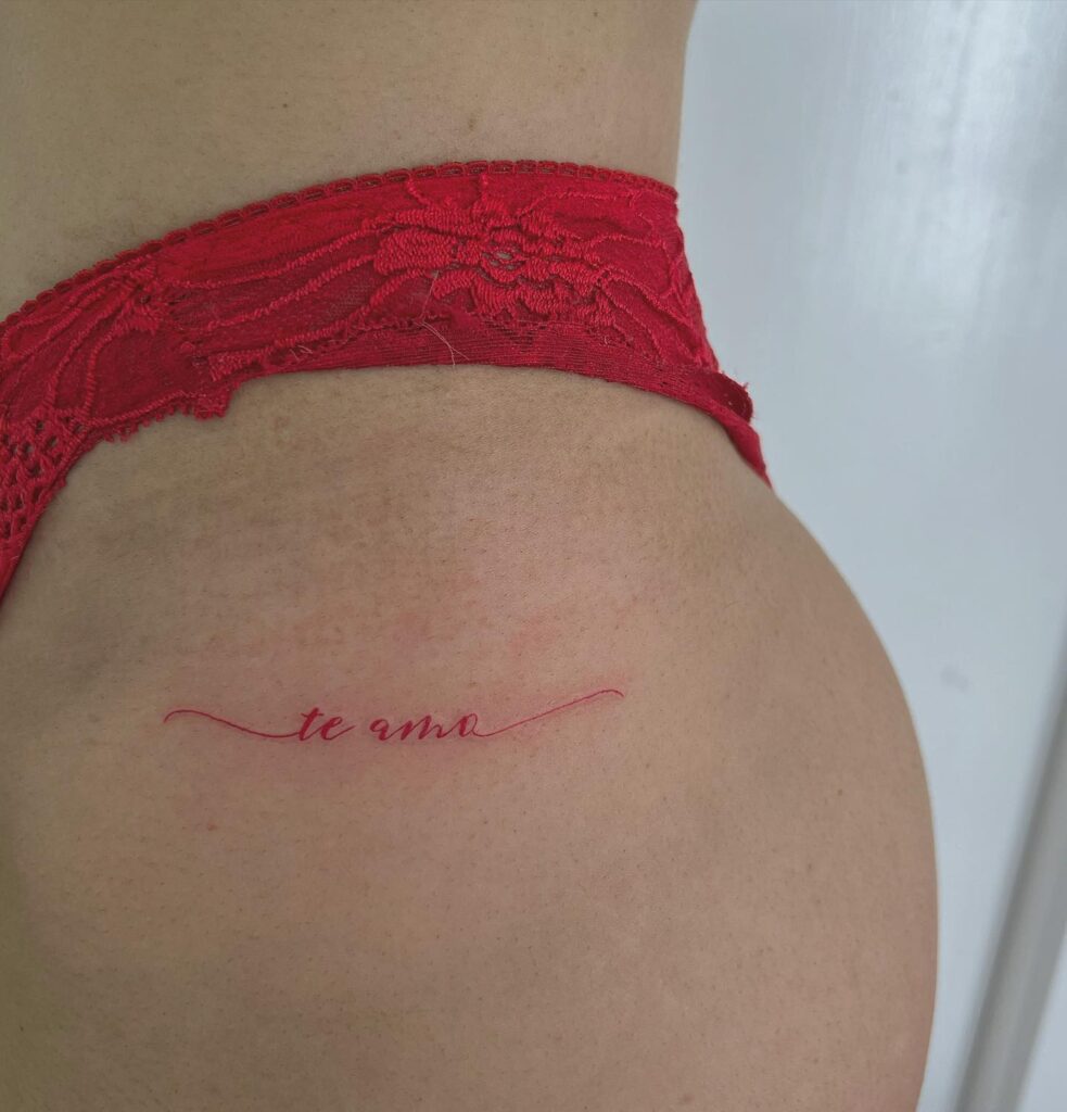 'Te Amo' Stylish Text Script Lettering Tattoo in Red: Language of Love, a Profound Expression