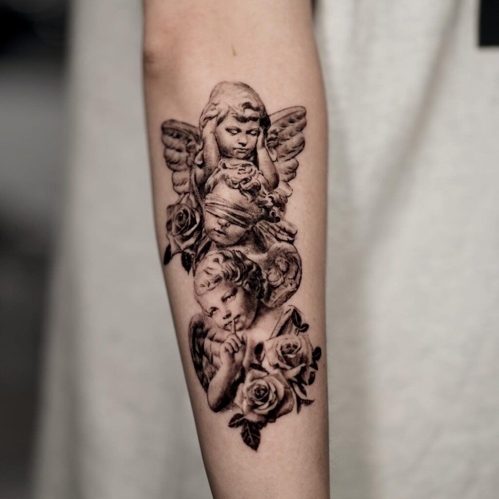 Three Wise Baby Angel Tattoo Designs With Meanings