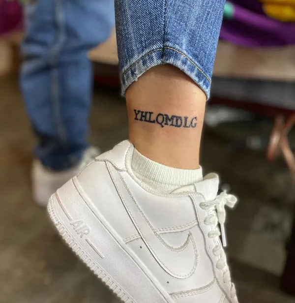 yhlqmdlg ankle tattoo